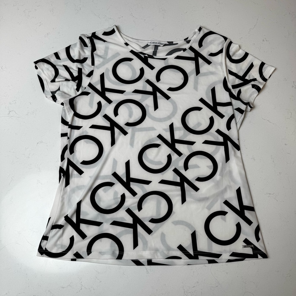 Calvin Klein Women's Monogram Tee in Black and White
